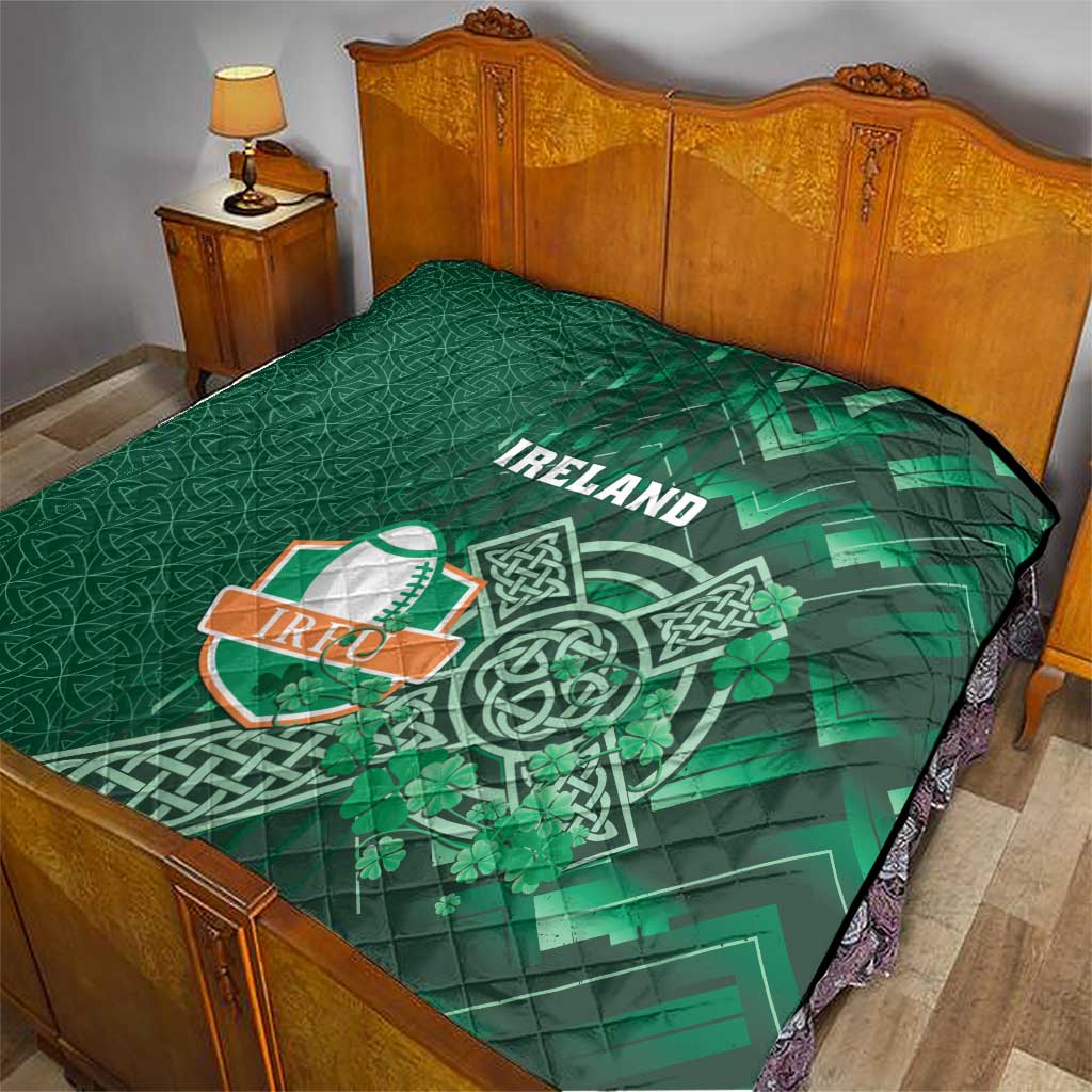 Ireland 2024 Rugby Quilt Irish Shamrock Celtic Cross - Wonder Print Shop