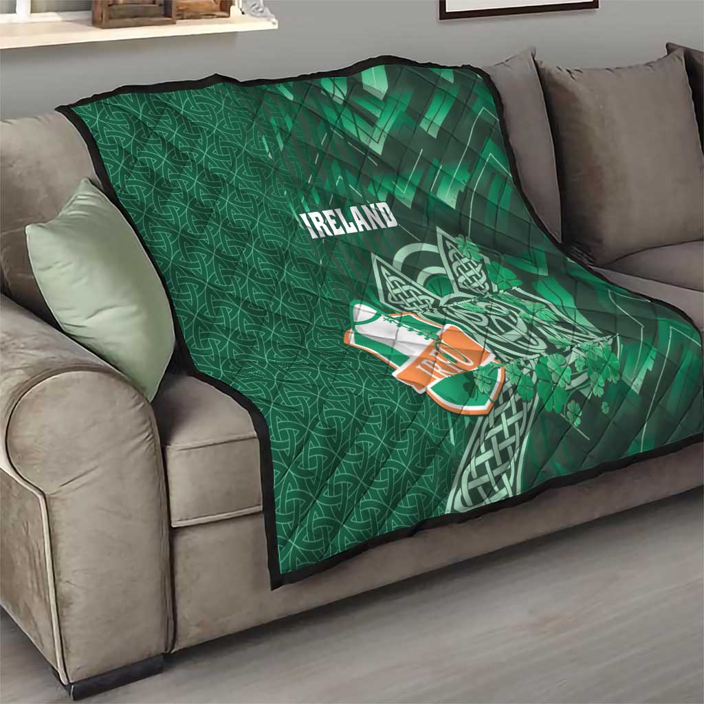 Ireland 2024 Rugby Quilt Irish Shamrock Celtic Cross - Wonder Print Shop