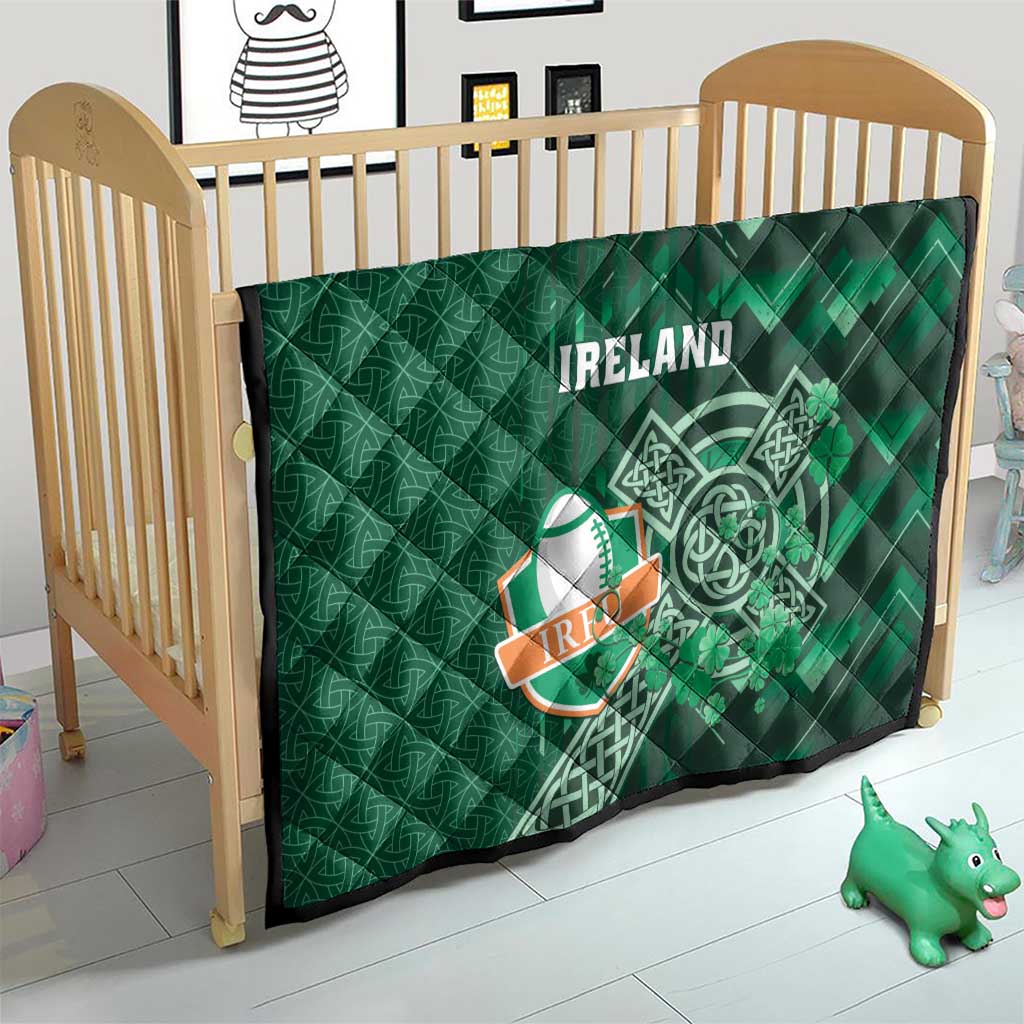 Ireland 2024 Rugby Quilt Irish Shamrock Celtic Cross - Wonder Print Shop