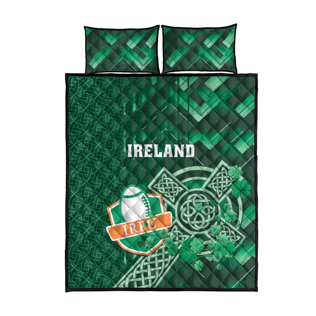 Ireland 2024 Rugby Quilt Bed Set Irish Shamrock Celtic Cross - Wonder Print Shop