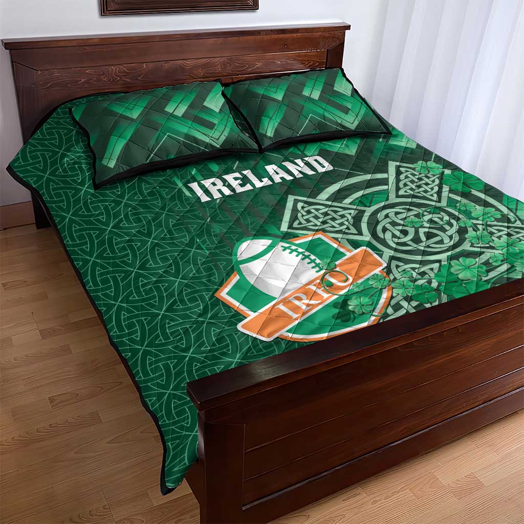 Ireland 2024 Rugby Quilt Bed Set Irish Shamrock Celtic Cross - Wonder Print Shop