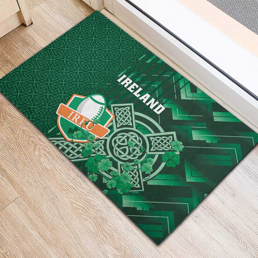 Ireland 2024 Rugby Rubber Doormat Irish Shamrock Celtic Cross - Wonder Print Shop