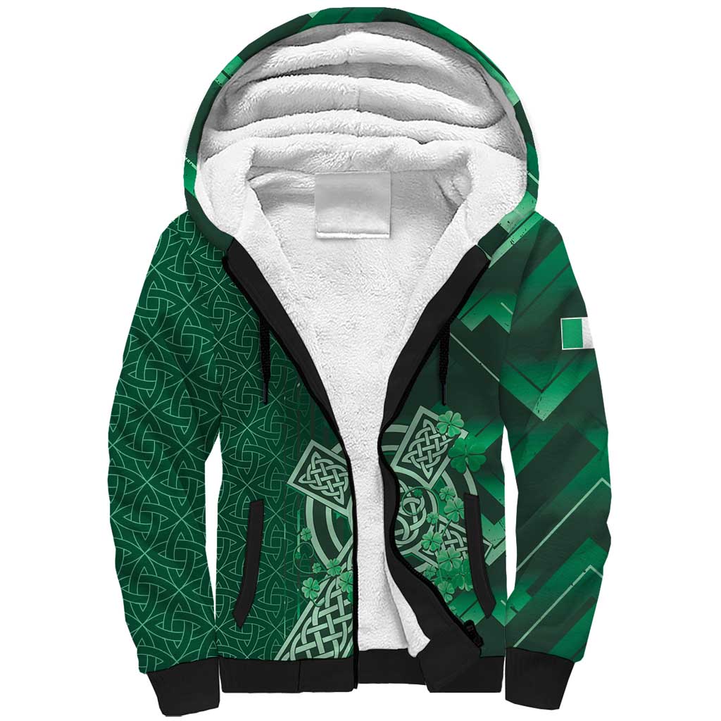 Ireland 2024 Rugby Sherpa Hoodie Irish Shamrock Celtic Cross - Wonder Print Shop