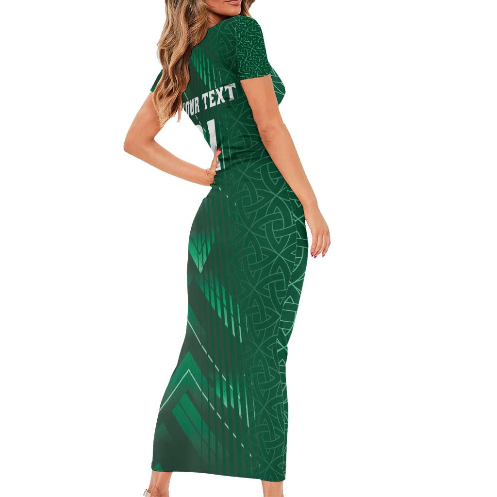 Ireland 2024 Rugby Short Sleeve Bodycon Dress Irish Shamrock Celtic Cross - Wonder Print Shop