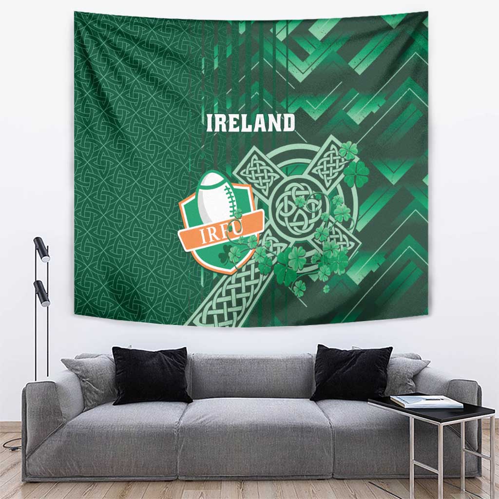 Ireland 2024 Rugby Tapestry Irish Shamrock Celtic Cross - Wonder Print Shop