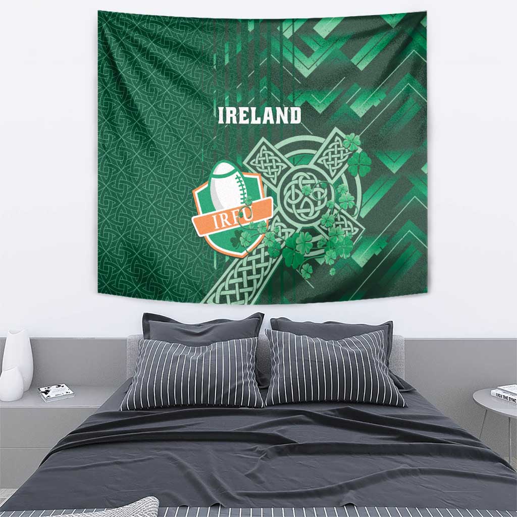 Ireland 2024 Rugby Tapestry Irish Shamrock Celtic Cross - Wonder Print Shop