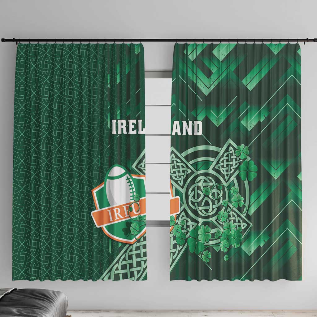 Ireland 2024 Rugby Window Curtain Irish Shamrock Celtic Cross - Wonder Print Shop