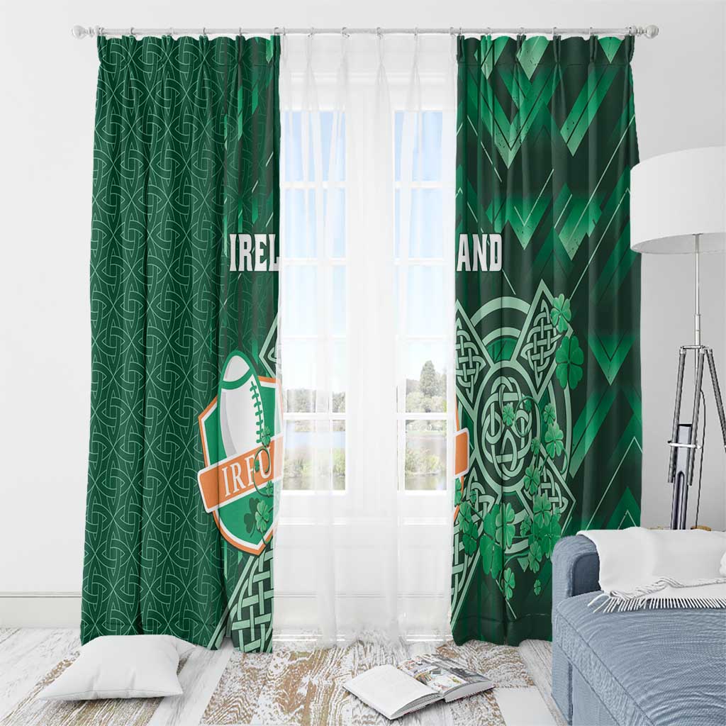 Ireland 2024 Rugby Window Curtain Irish Shamrock Celtic Cross - Wonder Print Shop