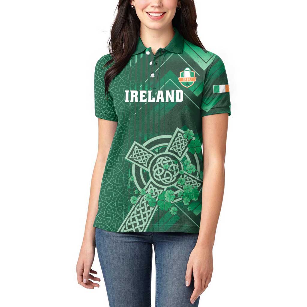 Ireland 2024 Rugby Women Polo Shirt Irish Shamrock Celtic Cross - Wonder Print Shop