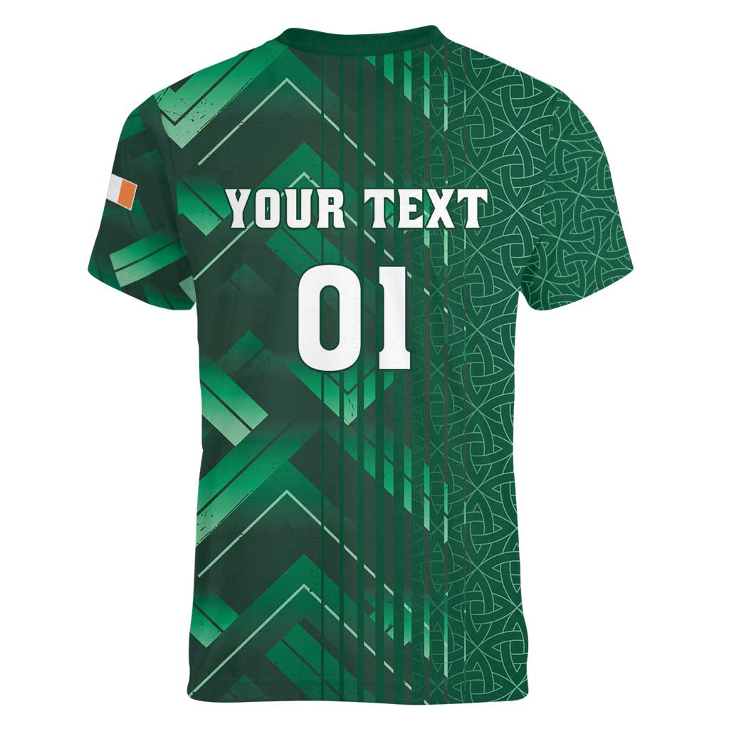 Ireland 2024 Rugby Women V-Neck T-Shirt Irish Shamrock Celtic Cross - Wonder Print Shop