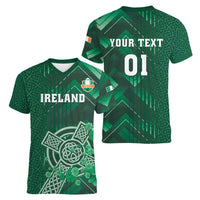 Ireland 2024 Rugby Women V-Neck T-Shirt Irish Shamrock Celtic Cross - Wonder Print Shop