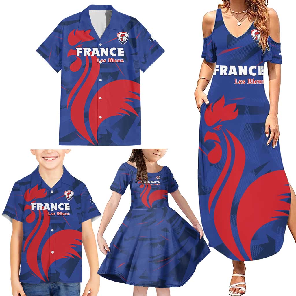 France 2024 Rugby Family Matching Summer Maxi Dress and Hawaiian Shirt Bravo Les Bleus - Wonder Print Shop