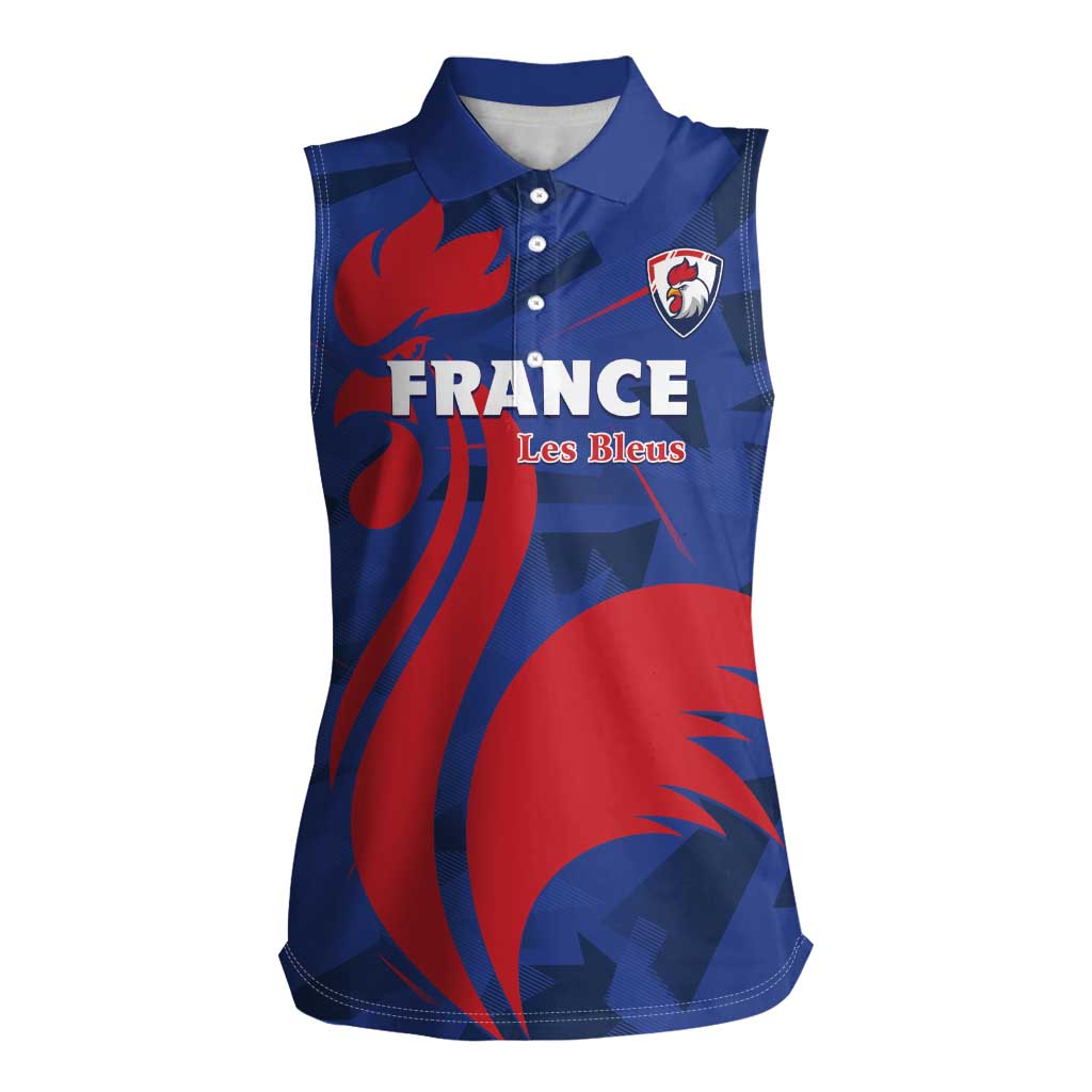 France 2024 Rugby Women Sleeveless Polo Shirt Bravo Les Bleus - Wonder Print Shop