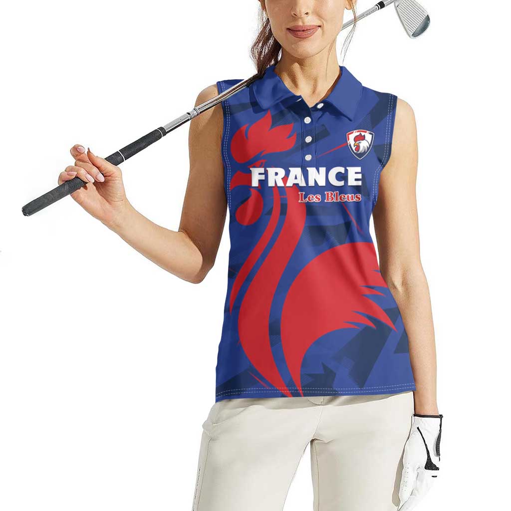 France 2024 Rugby Women Sleeveless Polo Shirt Bravo Les Bleus - Wonder Print Shop