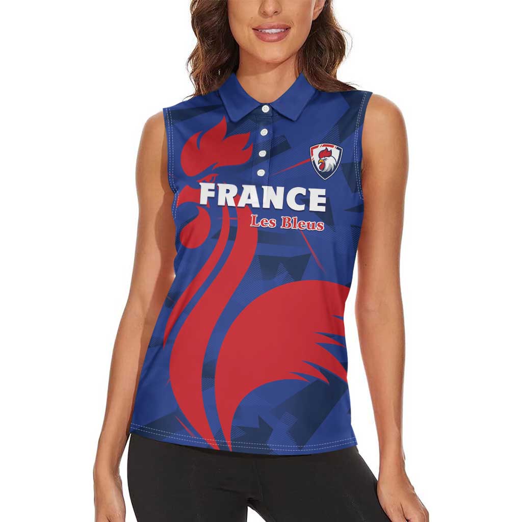 France 2024 Rugby Women Sleeveless Polo Shirt Bravo Les Bleus - Wonder Print Shop
