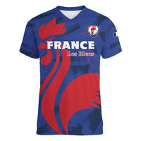 France 2024 Rugby Women V-Neck T-Shirt Bravo Les Bleus - Wonder Print Shop