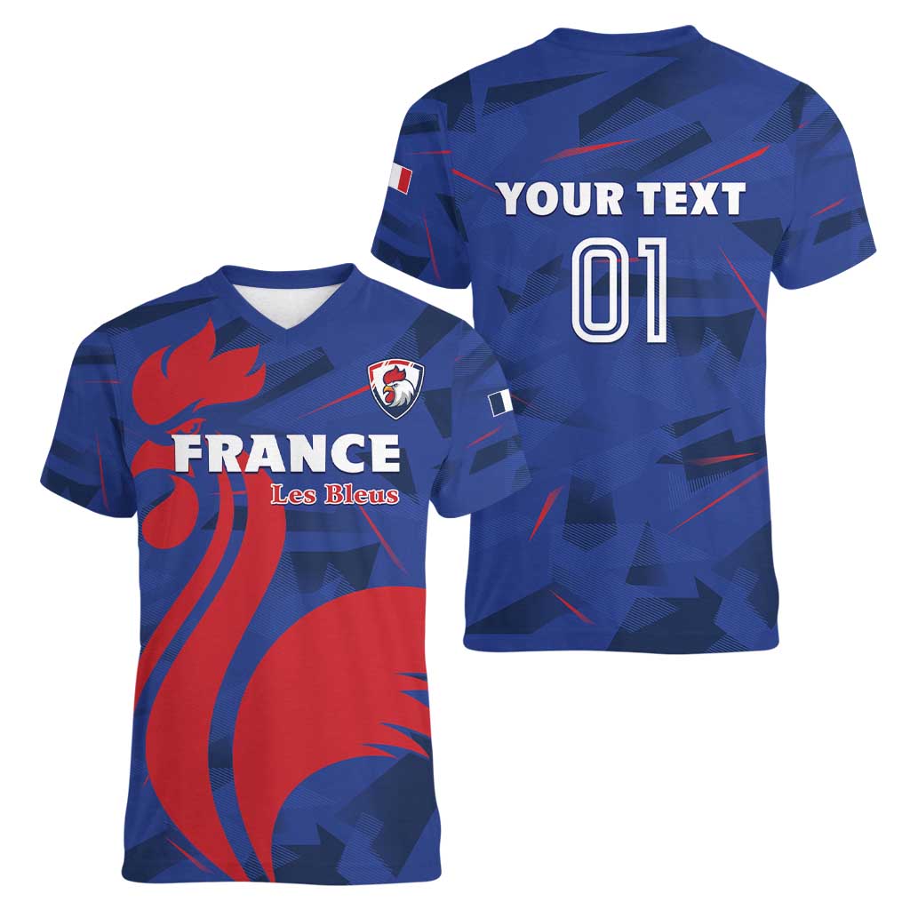 France 2024 Rugby Women V-Neck T-Shirt Bravo Les Bleus - Wonder Print Shop