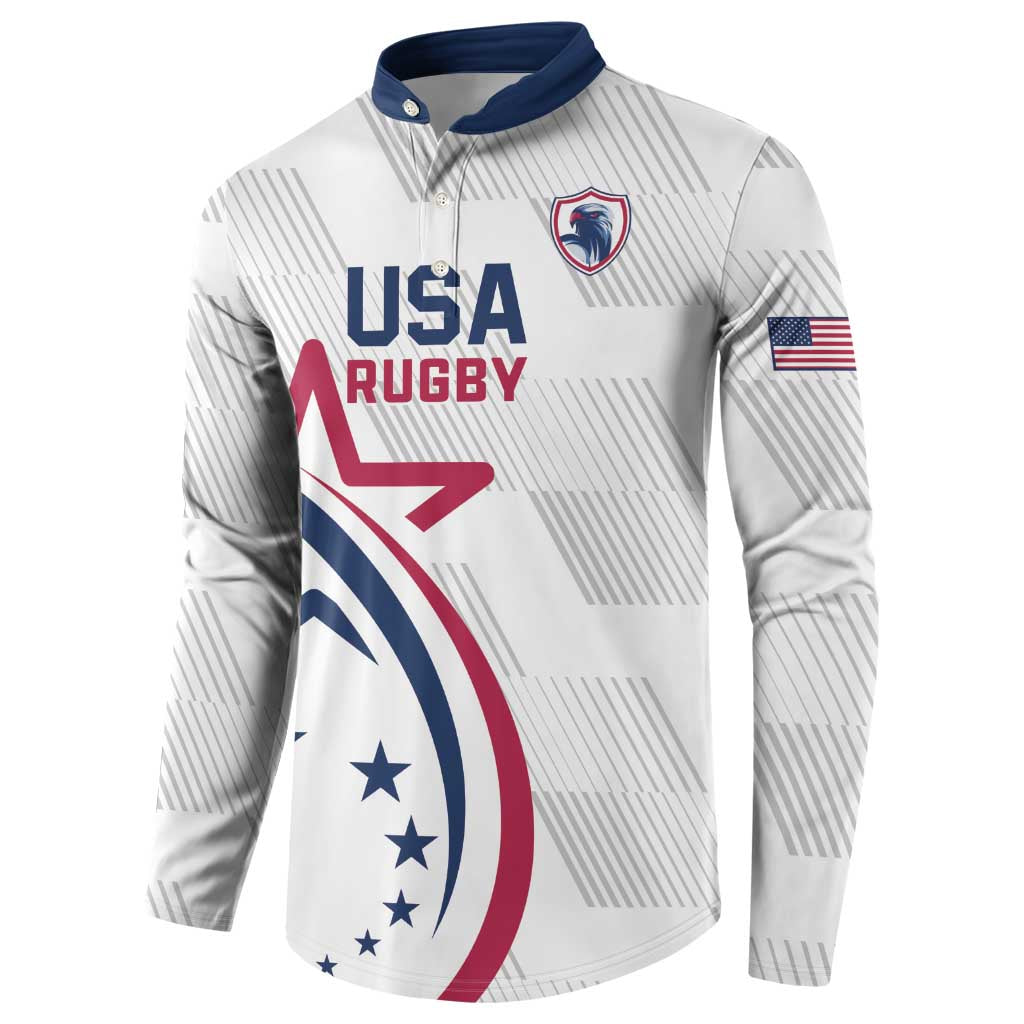 USA 2024 Rugby Button Sweatshirt Soar Like an Eagle White Version - Wonder Print Shop