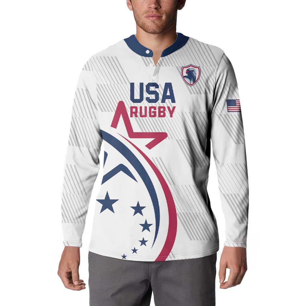 USA 2024 Rugby Button Sweatshirt Soar Like an Eagle White Version - Wonder Print Shop