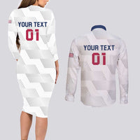 USA 2024 Rugby Couples Matching Long Sleeve Bodycon Dress and Long Sleeve Button Shirt Soar Like an Eagle White Version - Wonder Print Shop