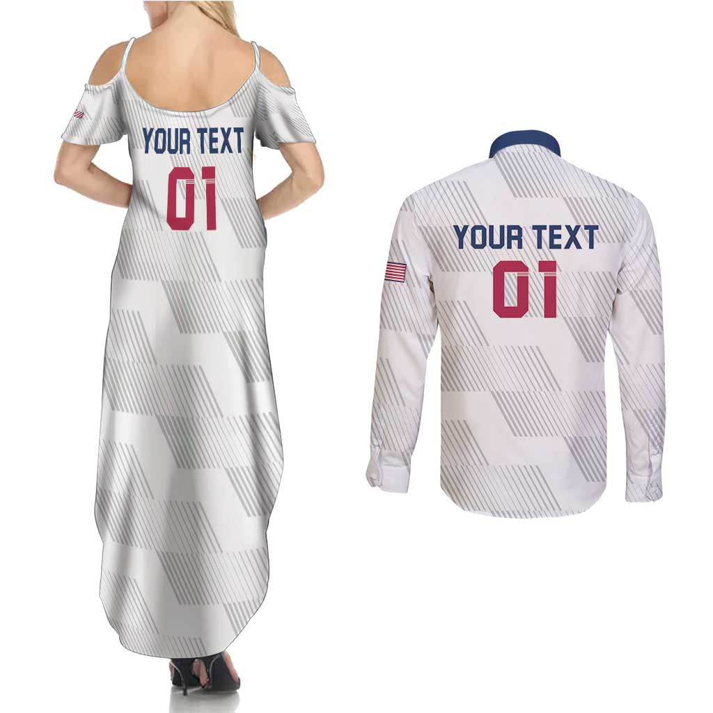 USA 2024 Rugby Couples Matching Summer Maxi Dress and Long Sleeve Button Shirt Soar Like an Eagle White Version - Wonder Print Shop