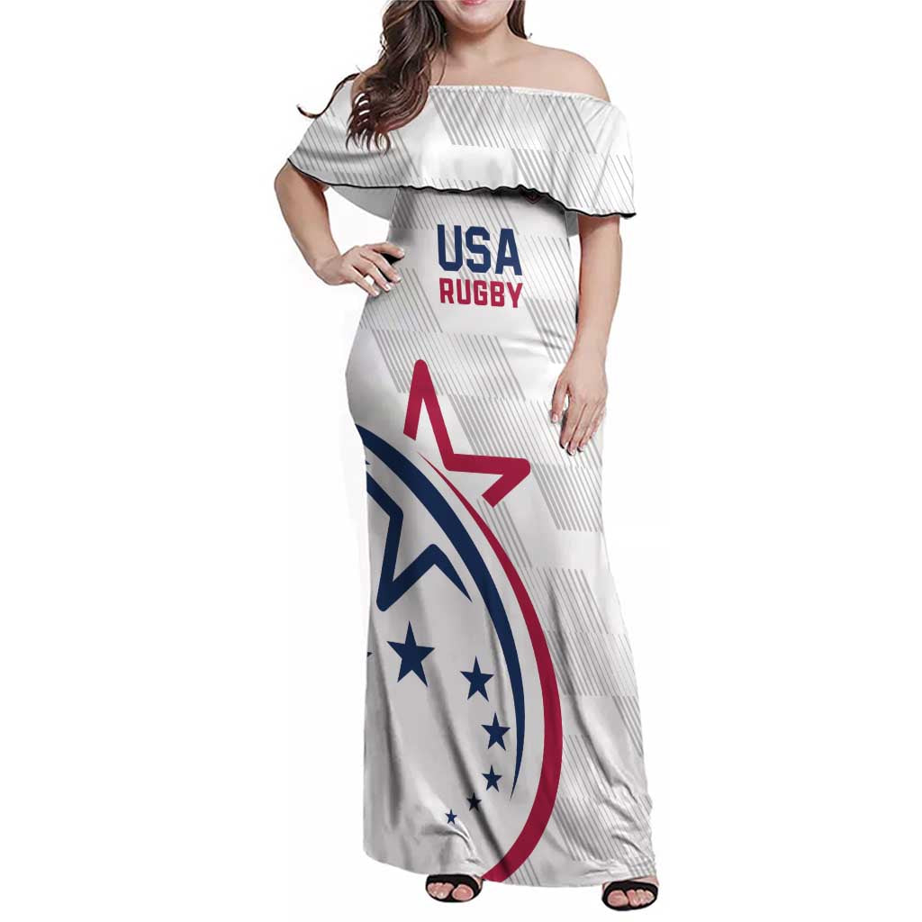 USA 2024 Rugby Family Matching Off Shoulder Maxi Dress and Hawaiian Shirt Soar Like an Eagle White Version - Wonder Print Shop