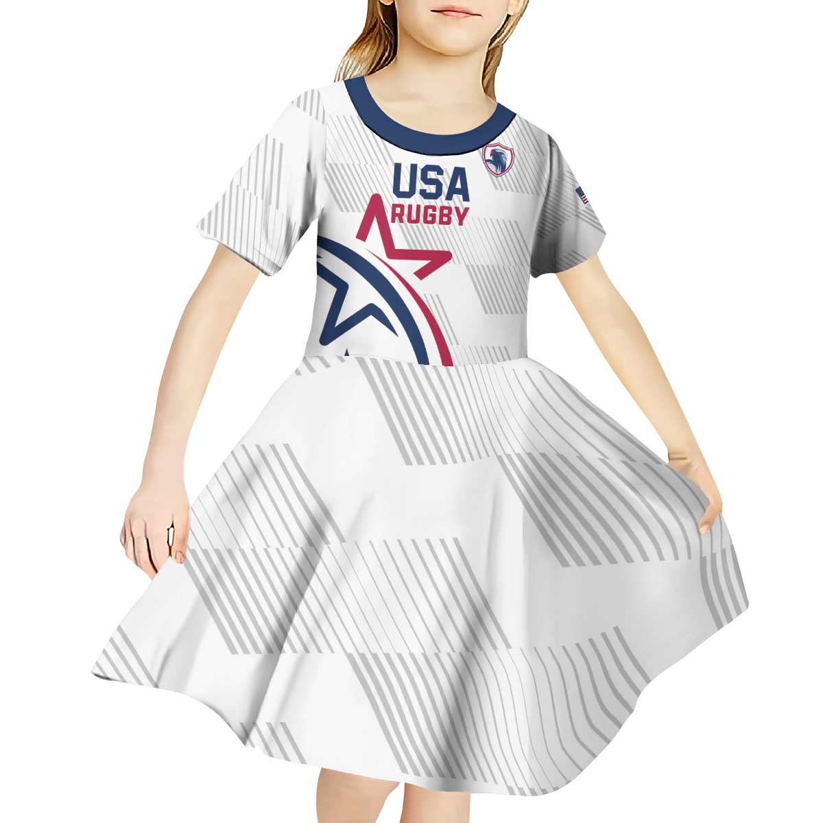 USA 2024 Rugby Kid Short Sleeve Dress Soar Like an Eagle White Version - Wonder Print Shop