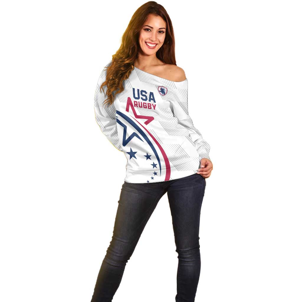USA 2024 Rugby Off Shoulder Sweater Soar Like an Eagle White Version - Wonder Print Shop