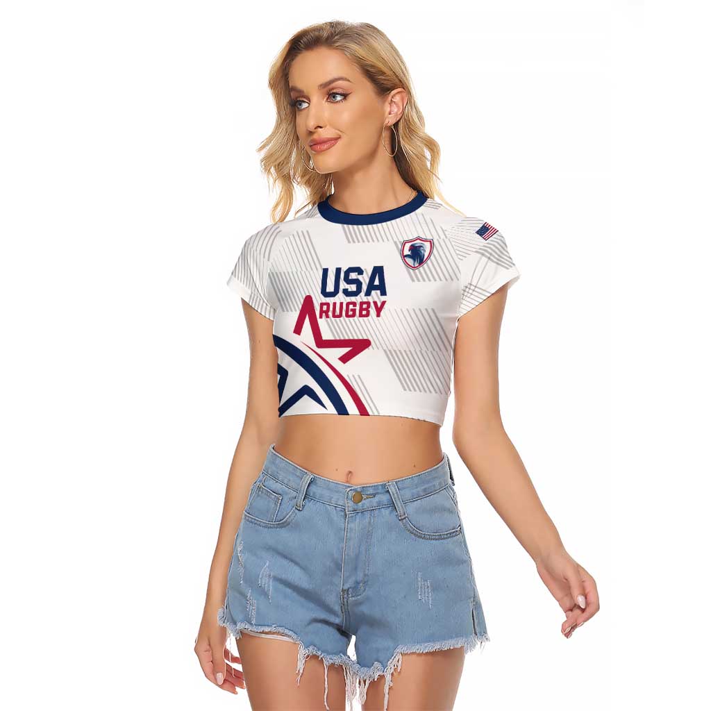 USA 2024 Rugby Raglan Cropped T Shirt Soar Like an Eagle White Version - Wonder Print Shop