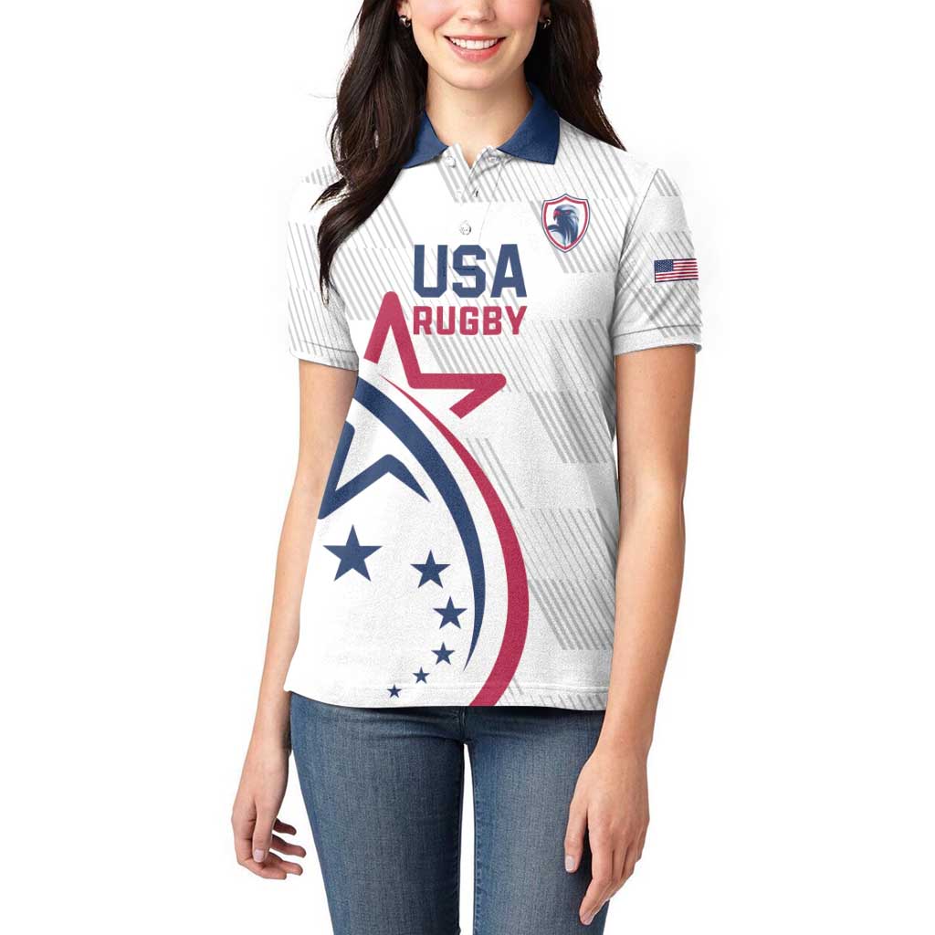 USA 2024 Rugby Women Polo Shirt Soar Like an Eagle White Version - Wonder Print Shop