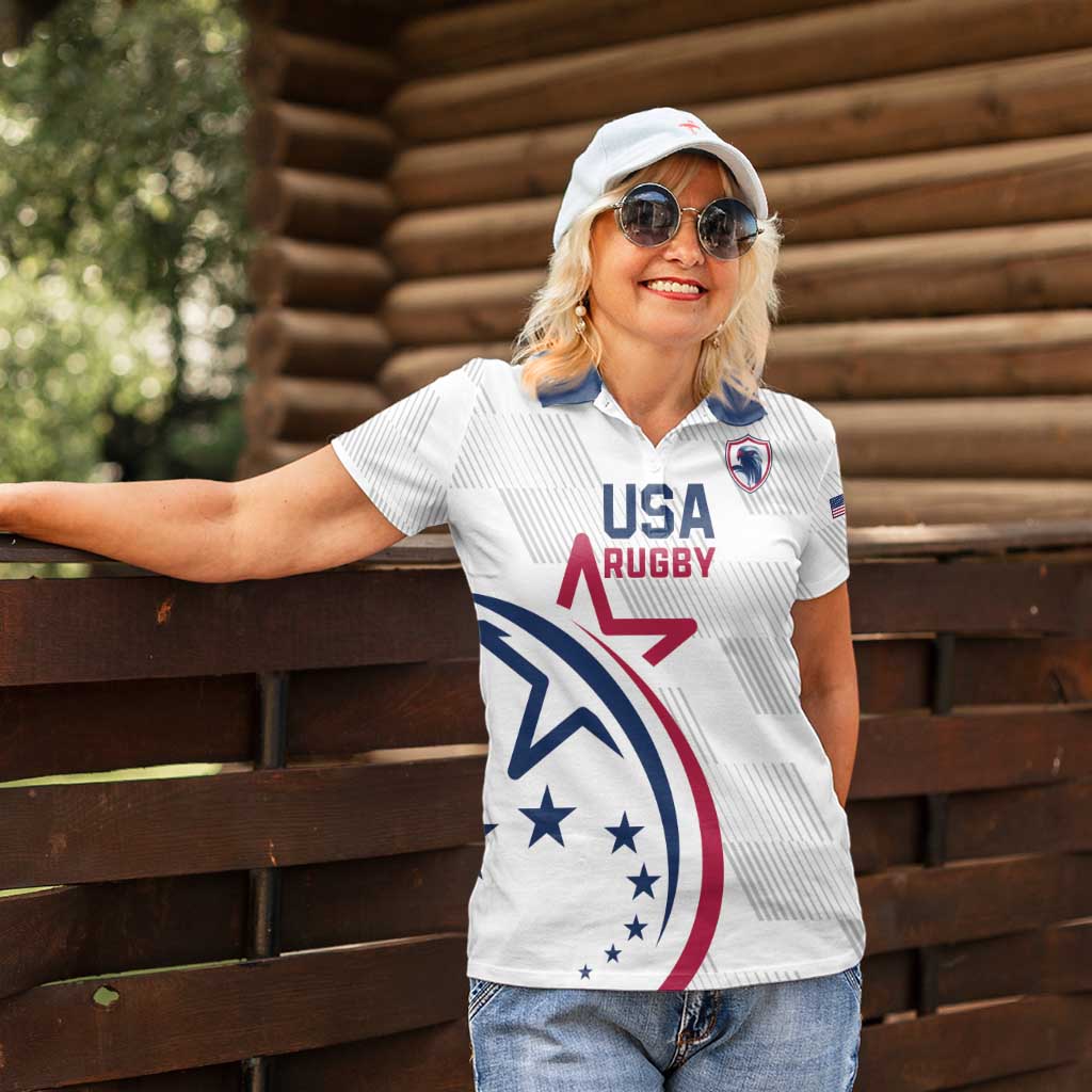 USA 2024 Rugby Women Polo Shirt Soar Like an Eagle White Version - Wonder Print Shop