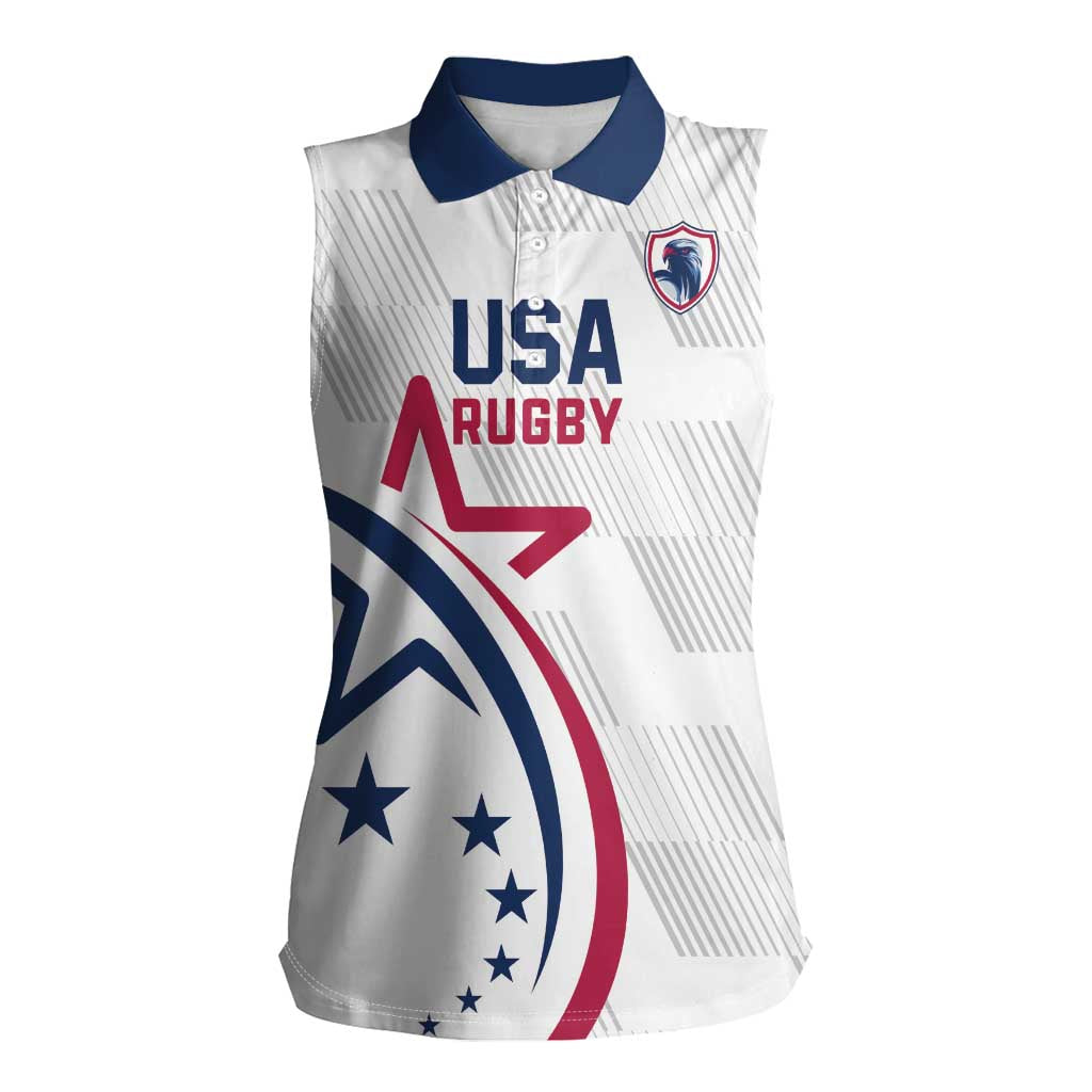 USA 2024 Rugby Women Sleeveless Polo Shirt Soar Like an Eagle White Version - Wonder Print Shop