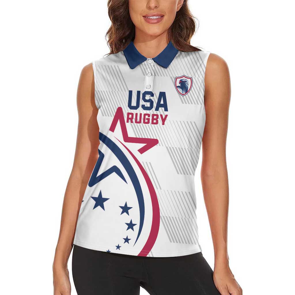 USA 2024 Rugby Women Sleeveless Polo Shirt Soar Like an Eagle White Version - Wonder Print Shop