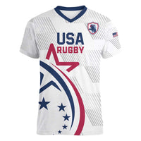 USA 2024 Rugby Women V-Neck T-Shirt Soar Like an Eagle White Version - Wonder Print Shop