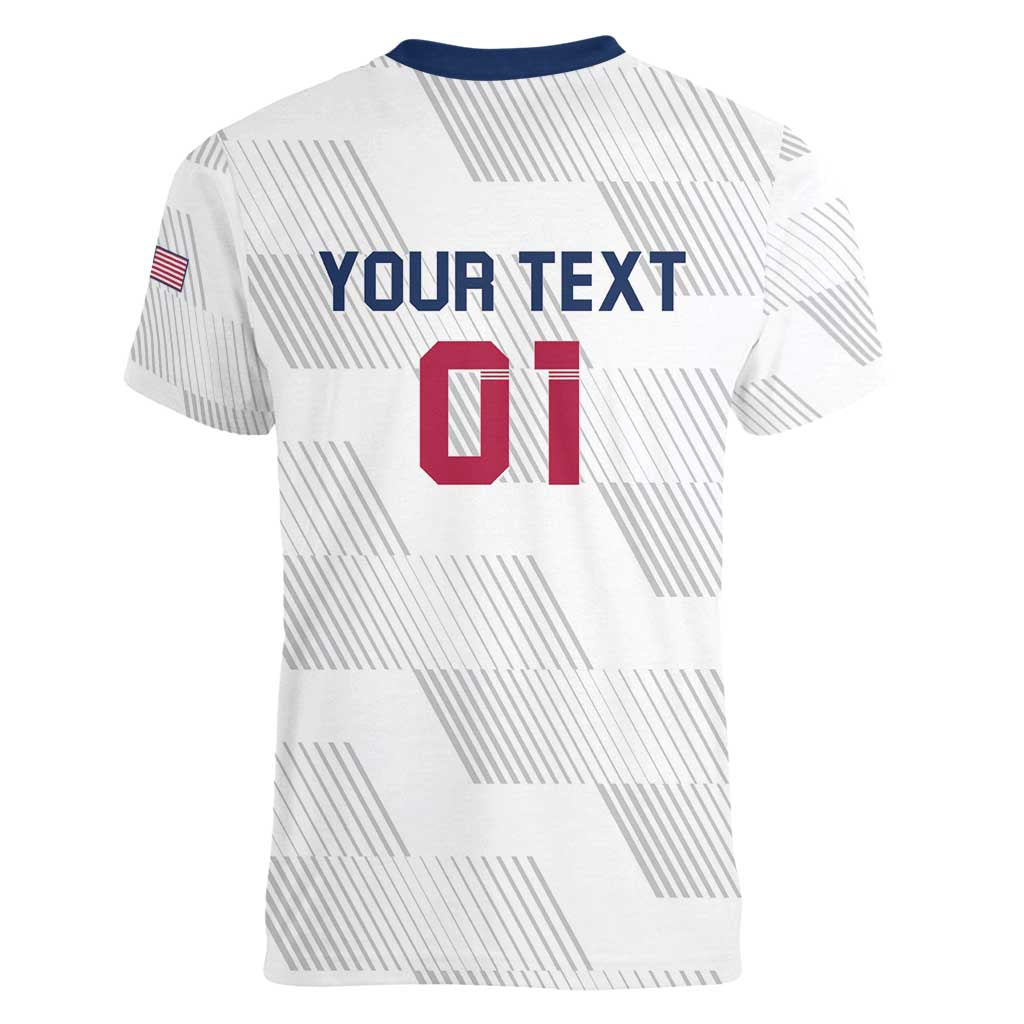 USA 2024 Rugby Women V-Neck T-Shirt Soar Like an Eagle White Version - Wonder Print Shop