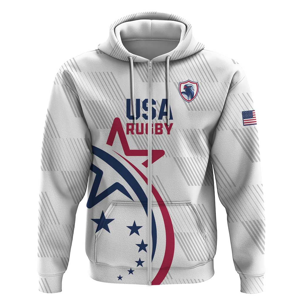 USA 2024 Rugby Zip Hoodie Soar Like an Eagle White Version - Wonder Print Shop