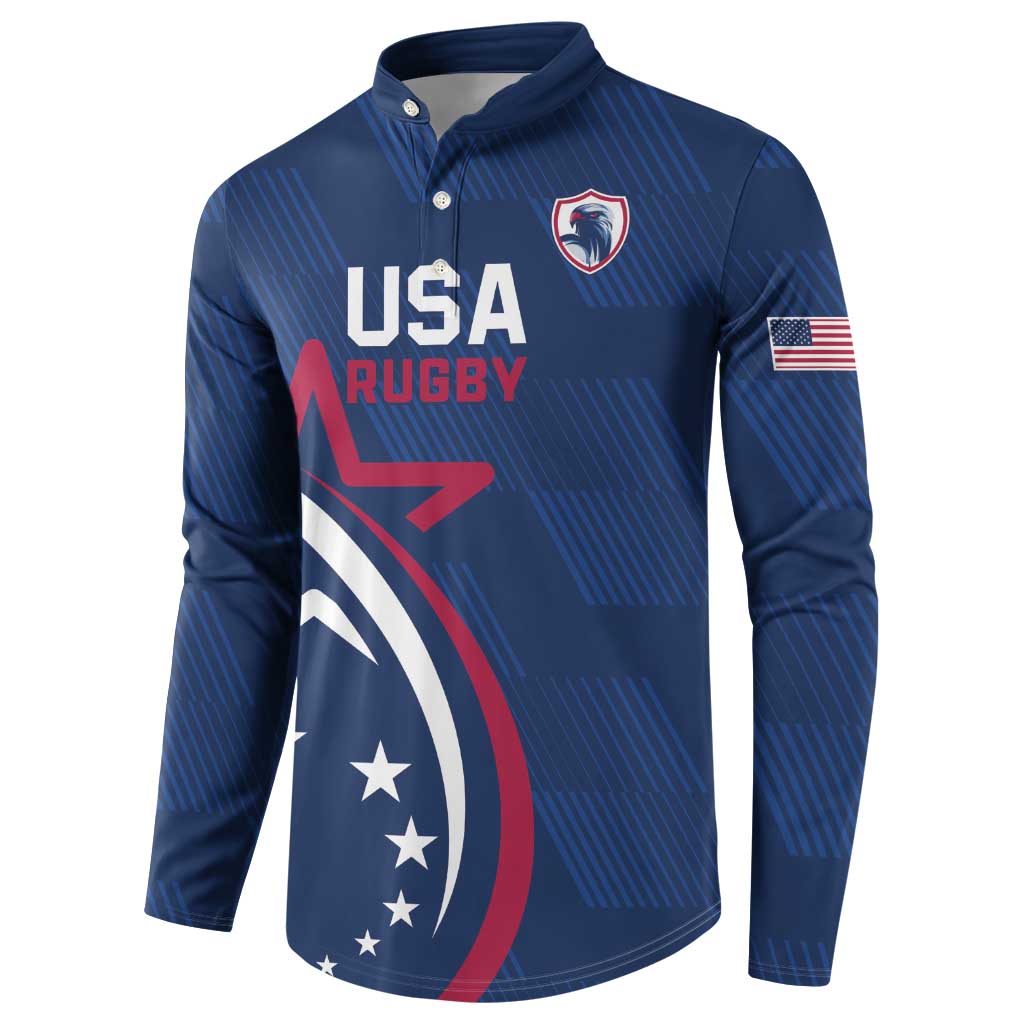 USA 2024 Rugby Button Sweatshirt Soar Like an Eagle Blue Version - Wonder Print Shop