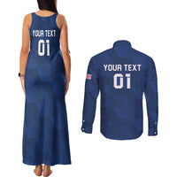 USA 2024 Rugby Couples Matching Tank Maxi Dress and Long Sleeve Button Shirt Soar Like an Eagle Blue Version - Wonder Print Shop