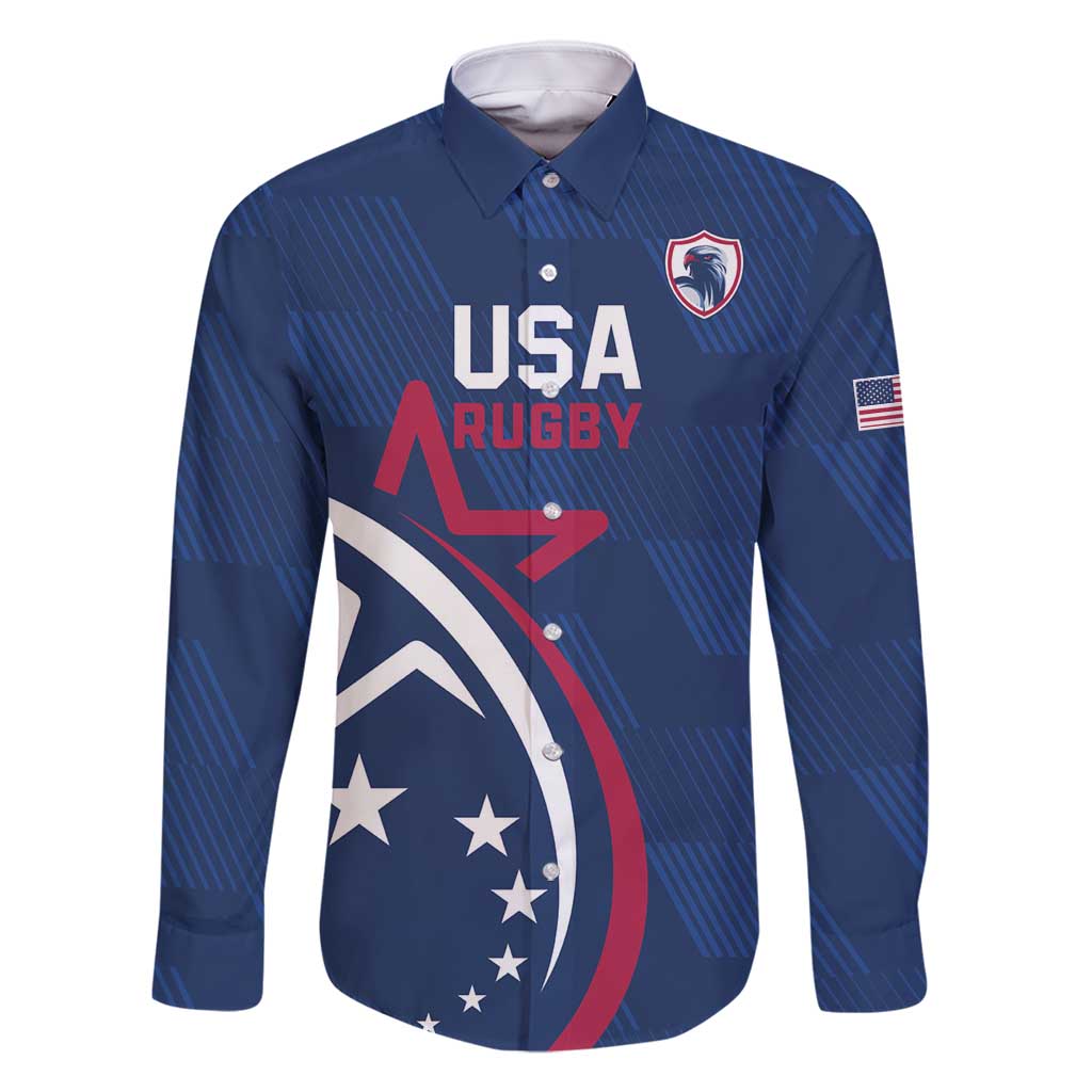 USA 2024 Rugby Family Matching Long Sleeve Bodycon Dress and Hawaiian Shirt Soar Like an Eagle Blue Version - Wonder Print Shop