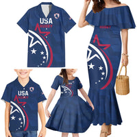 USA 2024 Rugby Family Matching Mermaid Dress and Hawaiian Shirt Soar Like an Eagle Blue Version - Wonder Print Shop