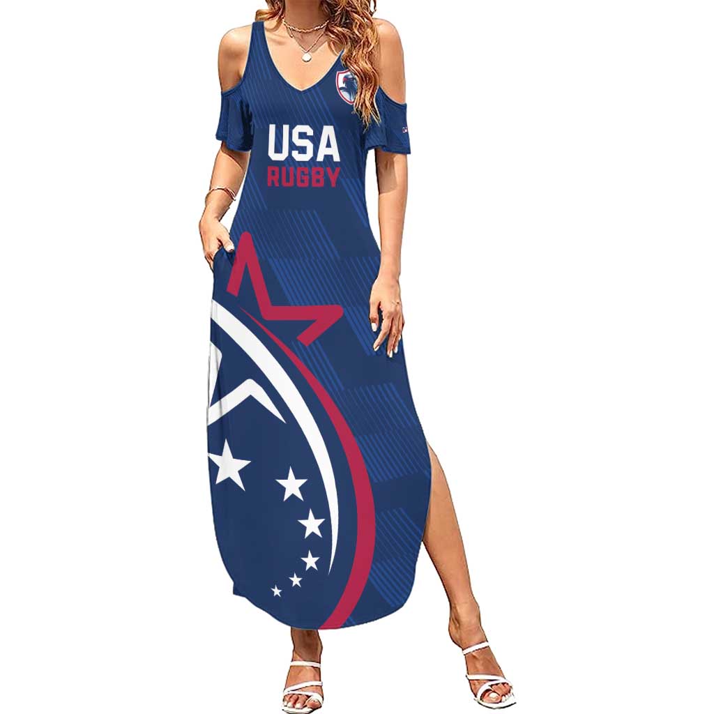 USA 2024 Rugby Summer Maxi Dress Soar Like an Eagle Blue Version - Wonder Print Shop