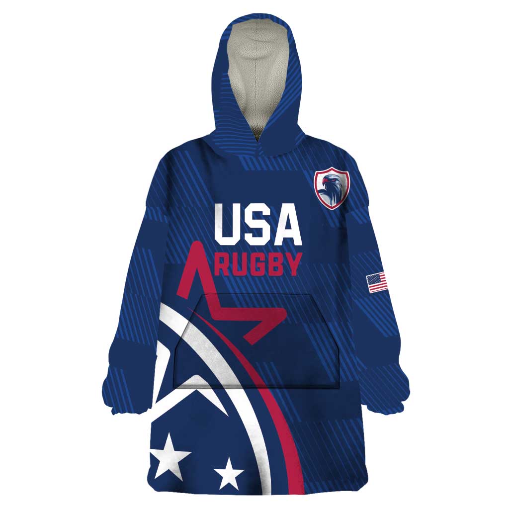USA 2024 Rugby Wearable Blanket Hoodie Soar Like an Eagle Blue Version - Wonder Print Shop