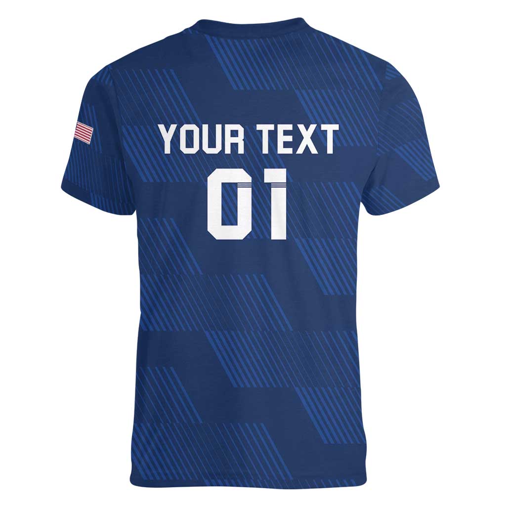 USA 2024 Rugby Women V-Neck T-Shirt Soar Like an Eagle Blue Version - Wonder Print Shop