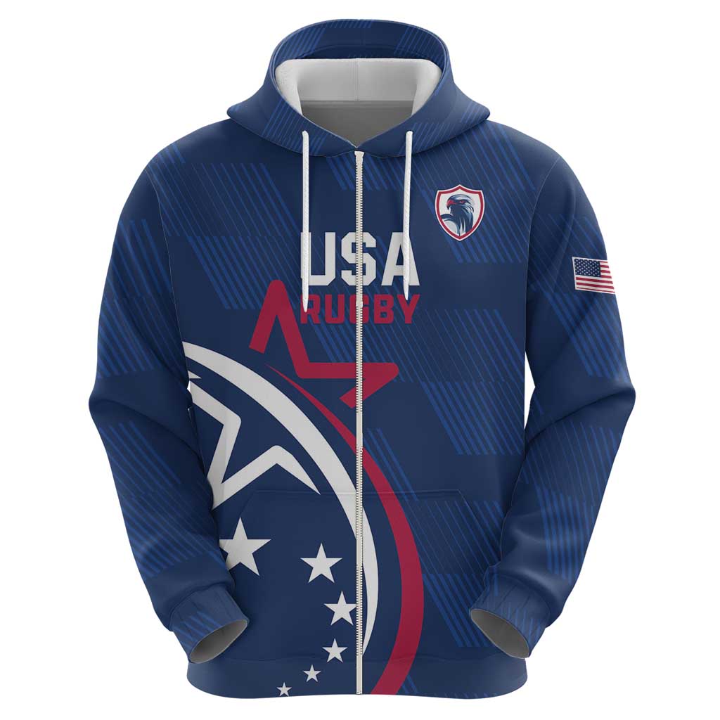 USA 2024 Rugby Zip Hoodie Soar Like an Eagle Blue Version - Wonder Print Shop