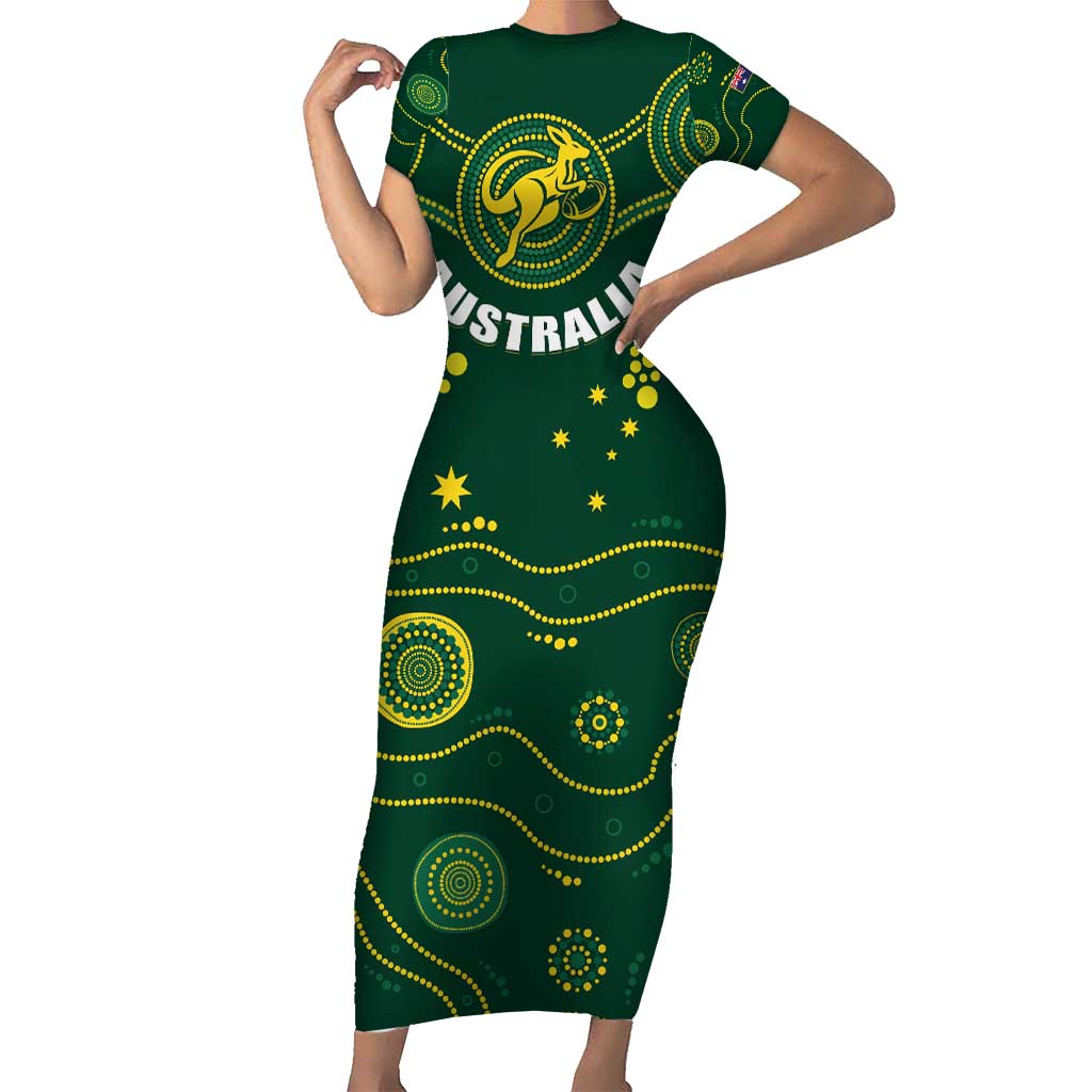 Australia 2024 Rugby Short Sleeve Bodycon Dress Go Wallabies - Wonder Print Shop