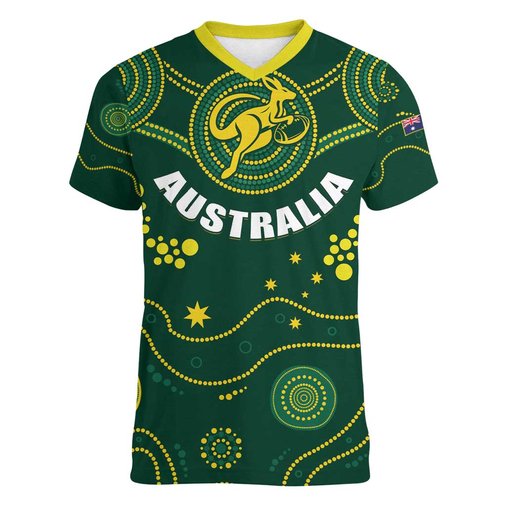 Australia 2024 Rugby Women V-Neck T-Shirt Go Wallabies - Wonder Print Shop