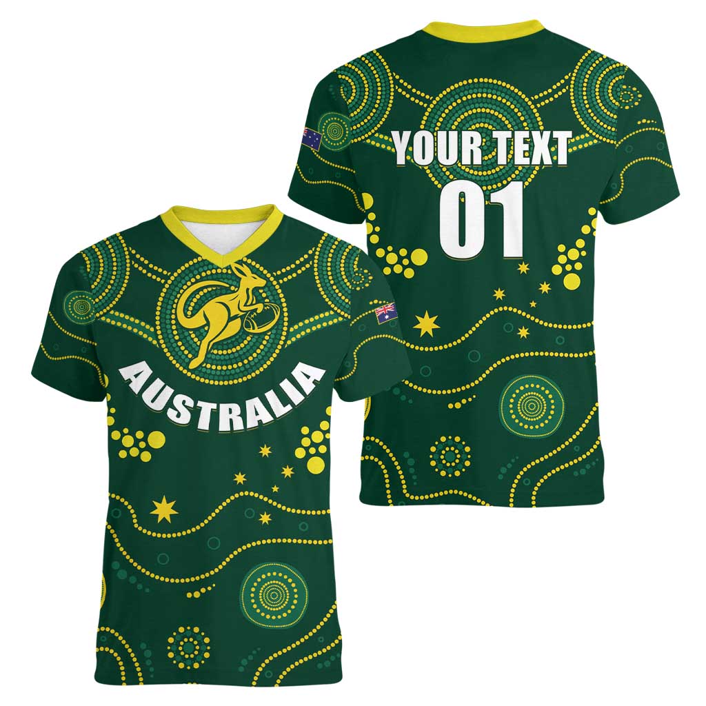 Australia 2024 Rugby Women V-Neck T-Shirt Go Wallabies - Wonder Print Shop