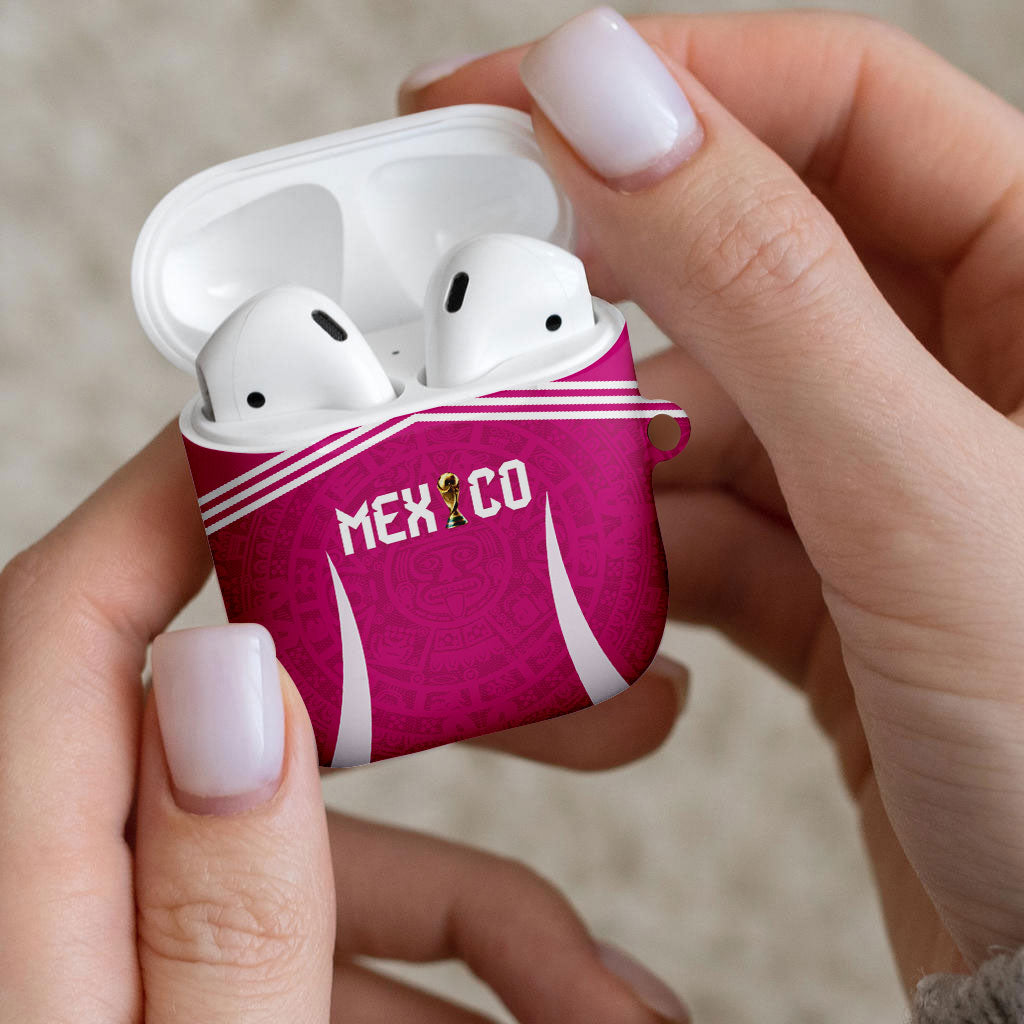 Mexico 2026 Football Pink AirPods Case Golden Eagle Victory