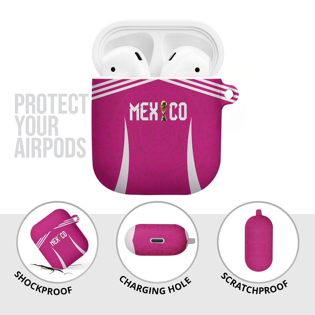 Mexico 2026 Football Pink AirPods Case Golden Eagle Victory