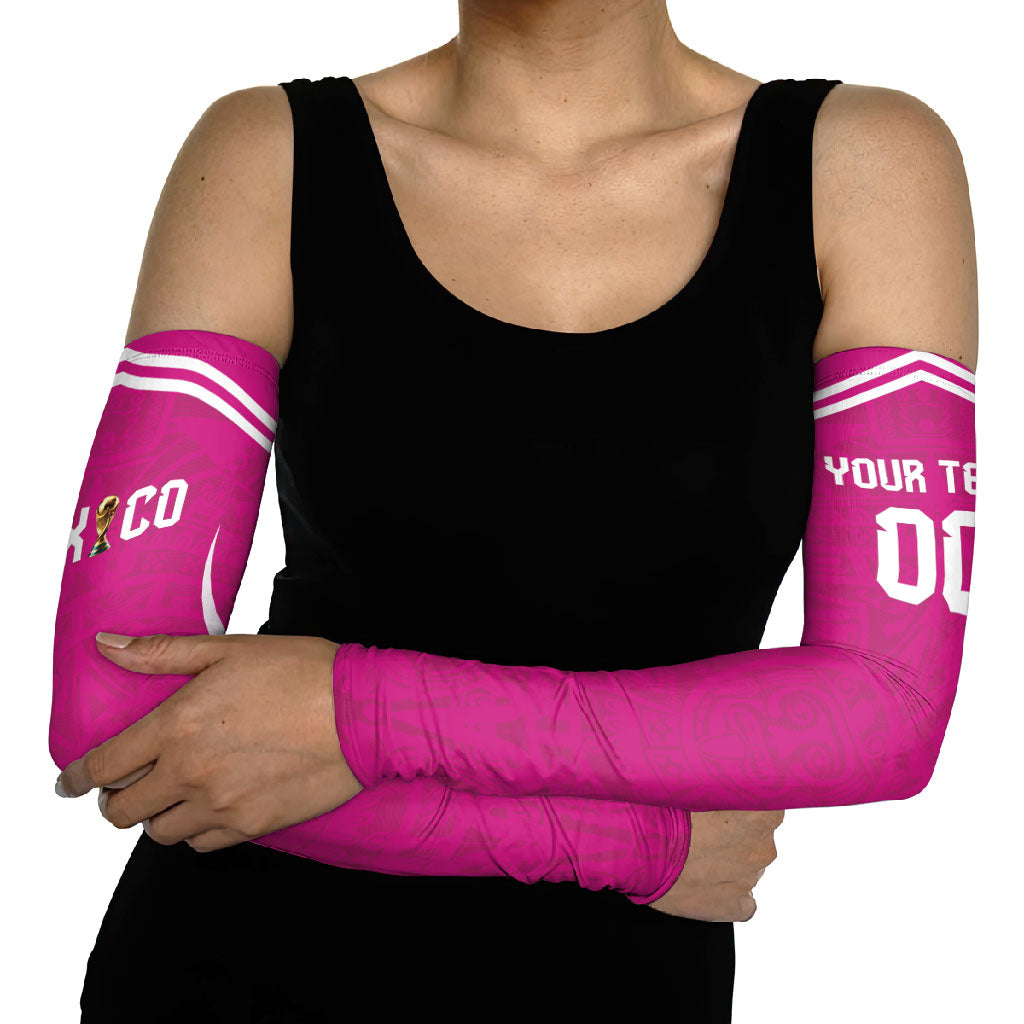 Custom Mexico 2026 Football Pink Arm Sleeves Golden Eagle Victory